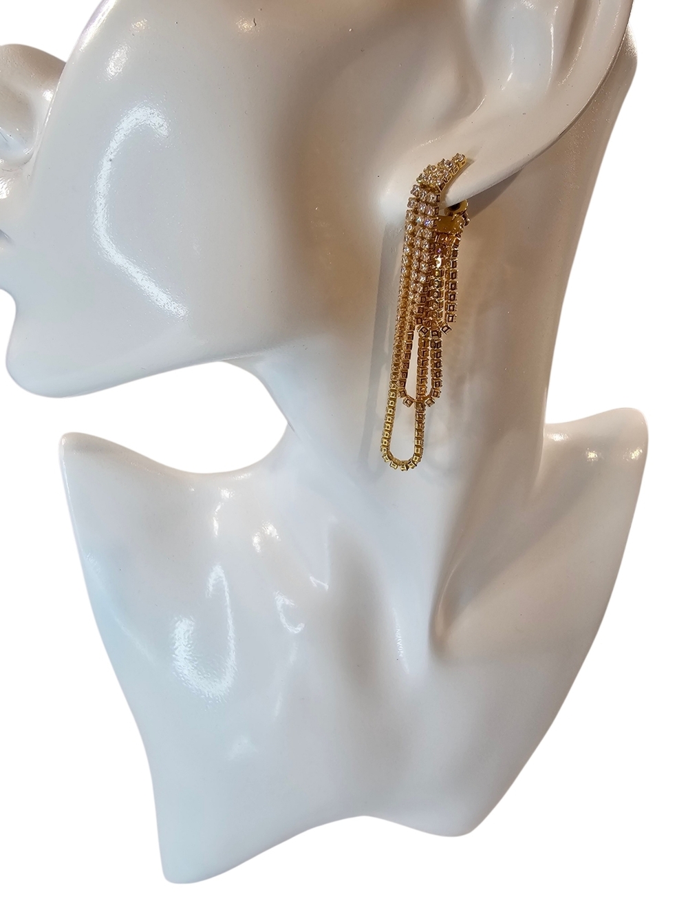 Gold-Tone Crystal Draped Front/Back Drop Earrings, Clear Gold